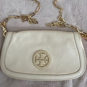 Tory Burch Cross Body Miller Logo Cream Leather Bag